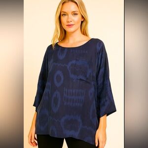 Brochu walker soft pocket printed navy blouse fall casual designer $290 boho